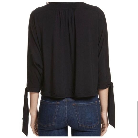 Free People Women's Keepin' On Twist Front Button Tie Sleeve Top Black Size XS - Picture 2 of 11